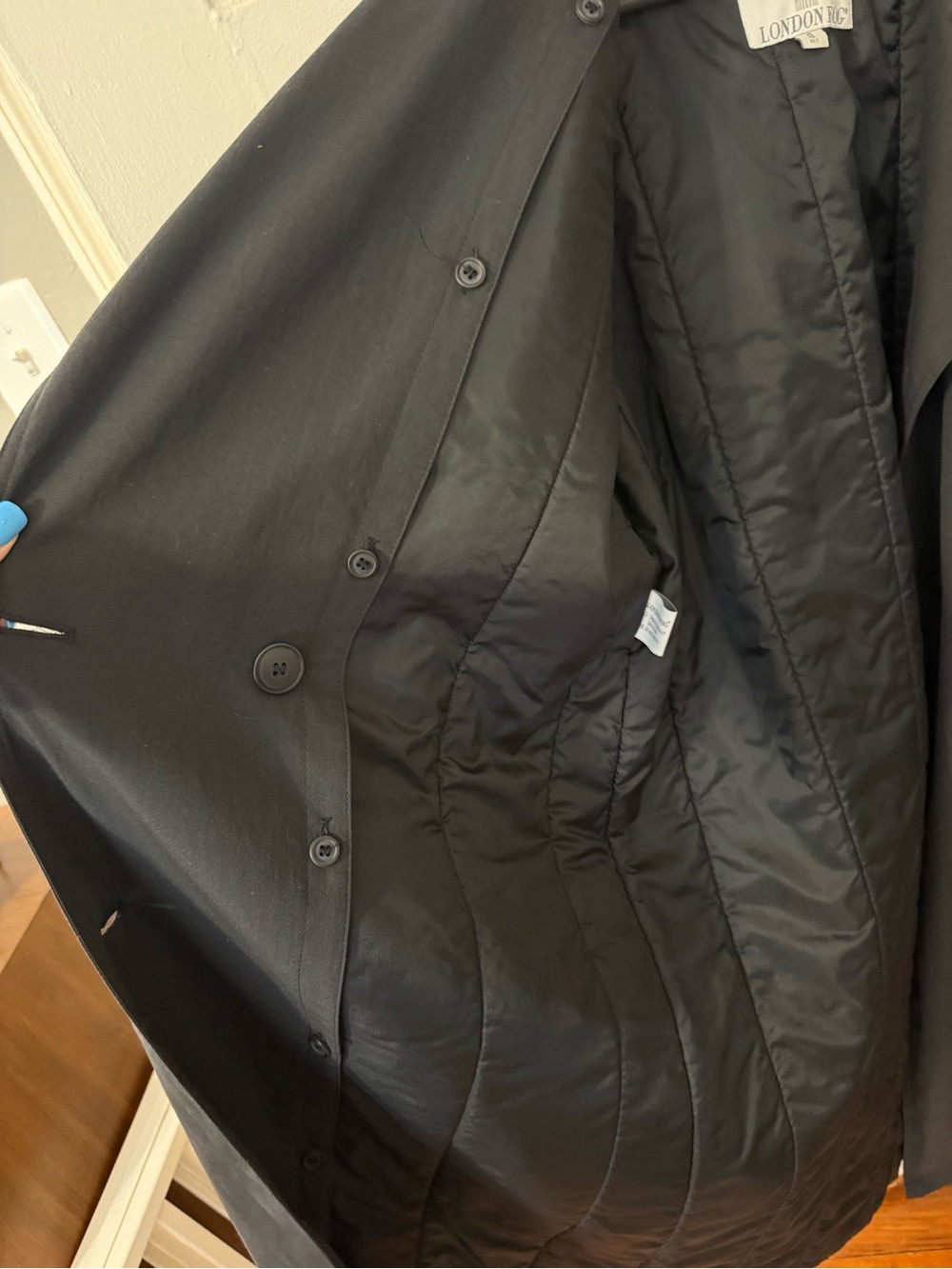 Vtg London Fog Black Trench Coat - Picture 4 of 11